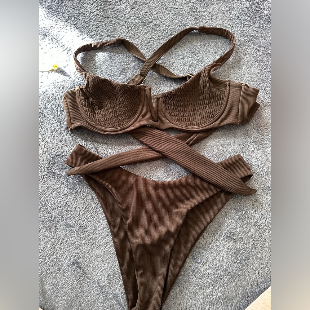 Black smocked/rib bikini size S